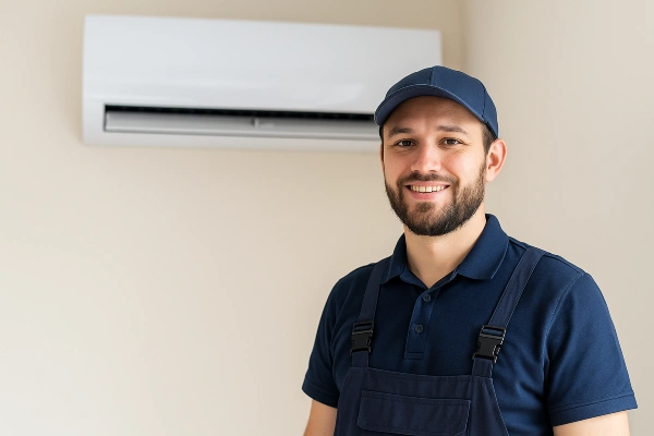 an hvac technician smiling at the camera from Cristal Air Conditioning Repair in West Lake Hills, TX - Residential Air Conditioning Company an hvac technician smiling at the camera from Cristal Air Conditioning Repair in West Lake Hills, TX - Residential Air Conditioning Company